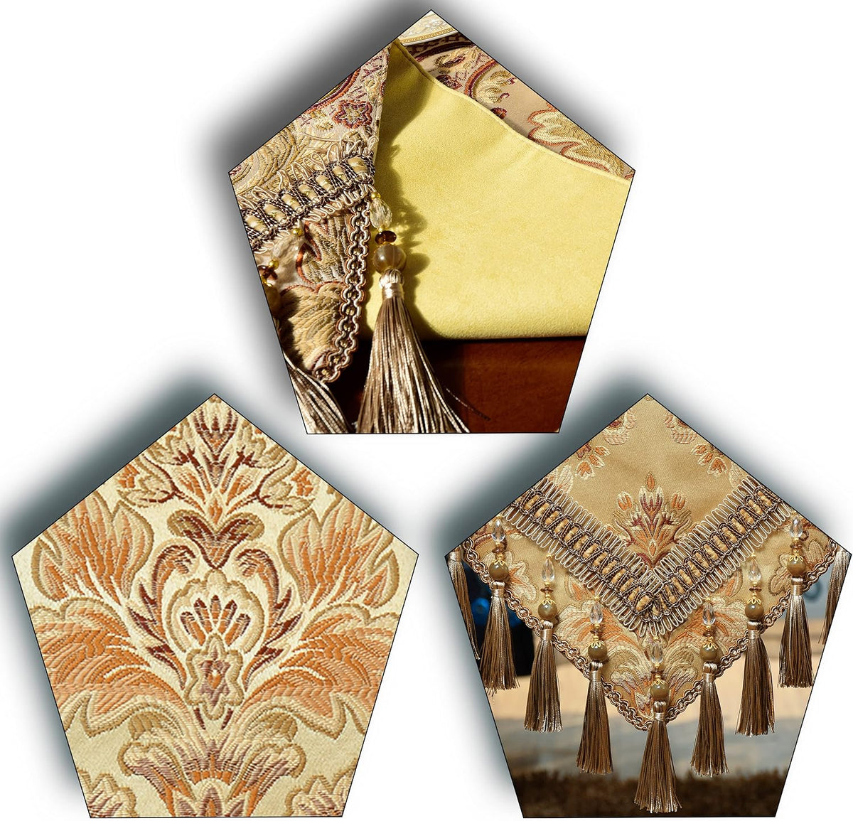 Luxury Velvet Gold Table Runner 90 Inches Long with Vintage Damask Jacquard D...