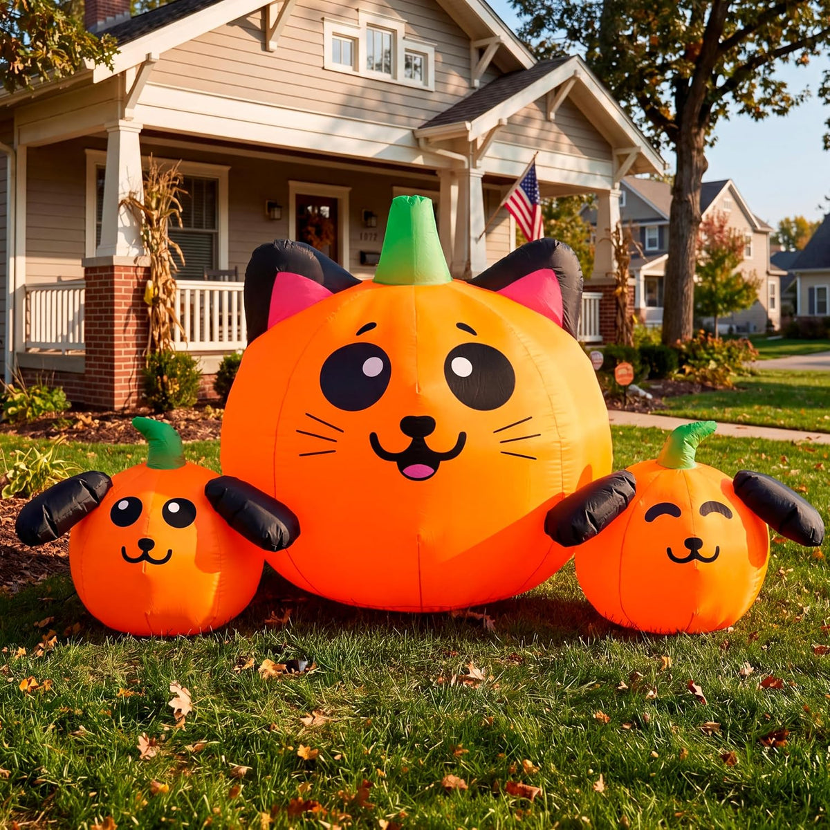 JOYIN 5FT Long Halloween Inflatable Pumpkin Cat & Dog Head Combo Outdoor ...