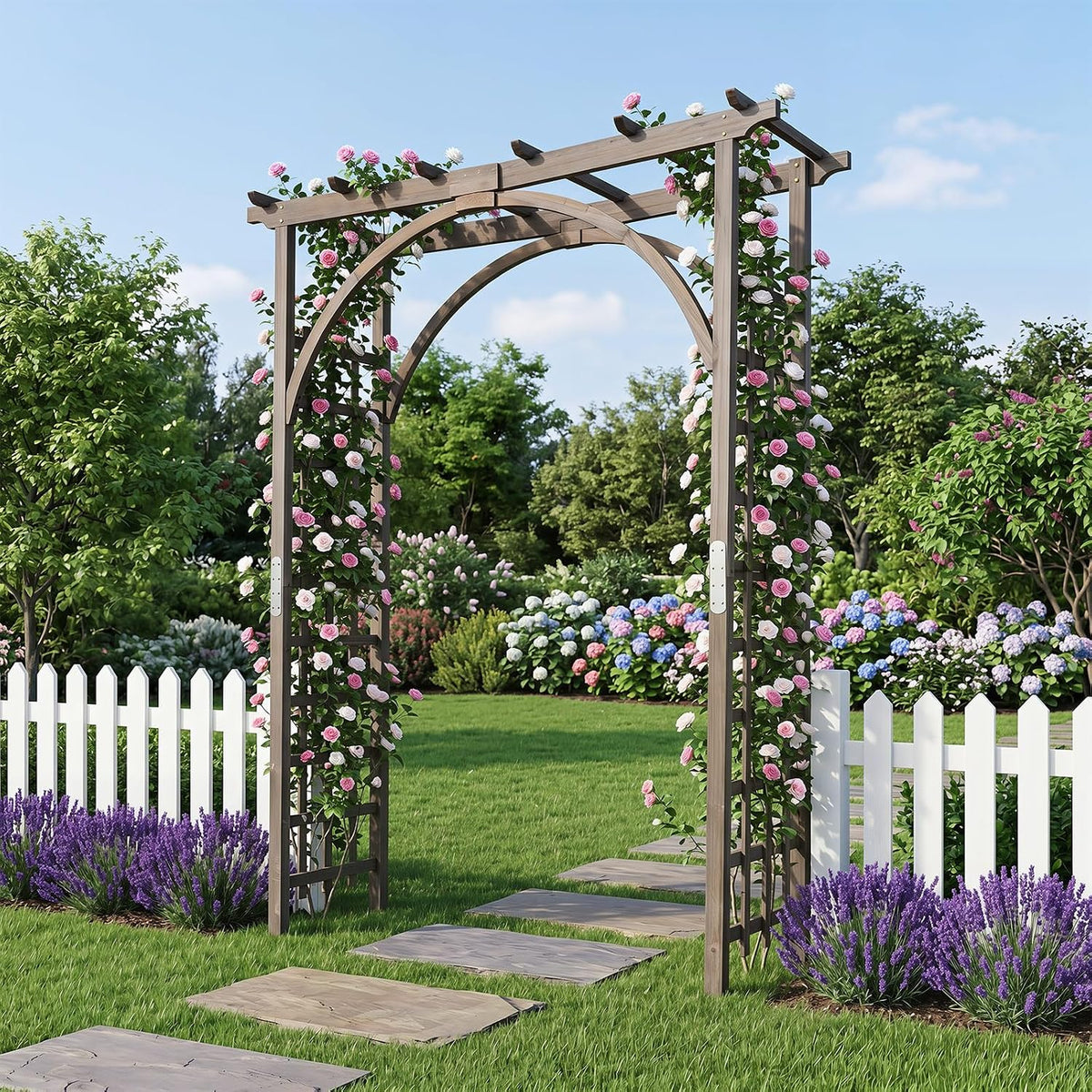 Giantex 85" Wooden Garden Arch Trellis, Wood Flat Top Garden Arbor