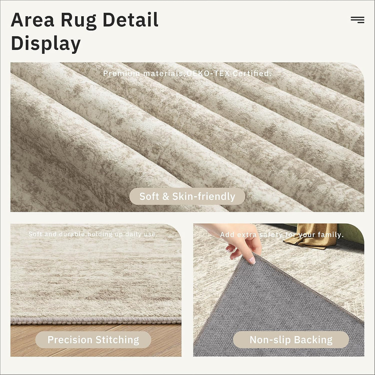 Soalmost 10x14 Area Rugs for Living Room Washable Rug Non-Slip Beige