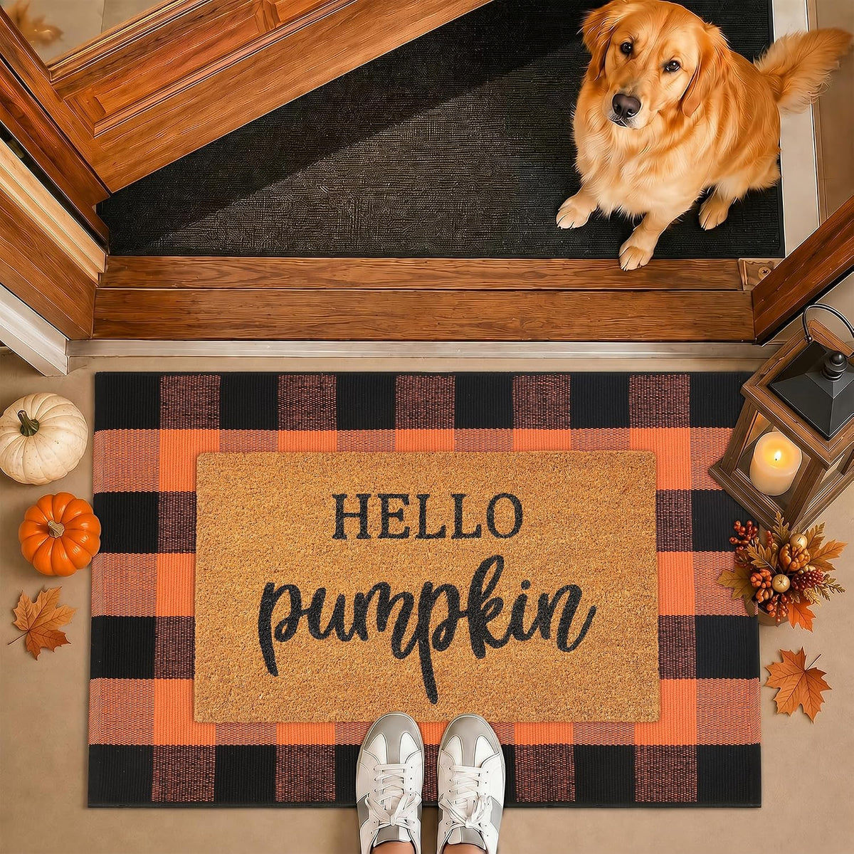 Fall Decor Door Mat Combo Set, 100% Coco Coir Welcome Mat + 28 x 43 Inches Or...