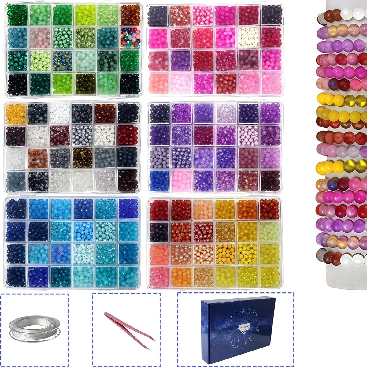 JULIMAIDONG 6mm 144Color Glass Beads for Bracelets Jewelry Making Kits