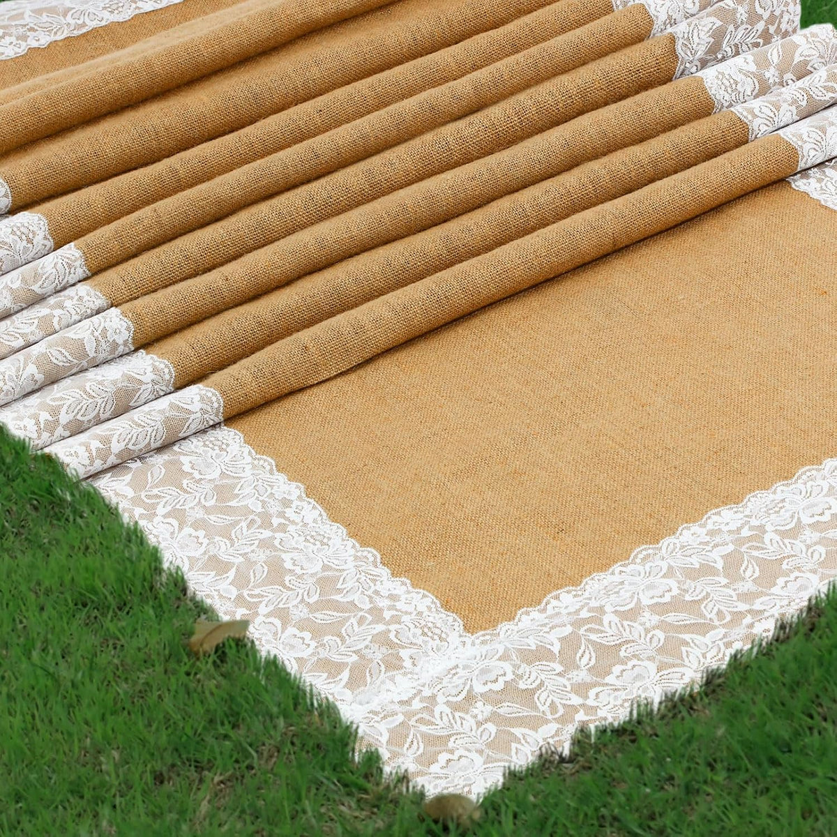 Preboun 3ft X 20 ft Aisle Runner for Wedding Ceremony, Burlap Lace Style