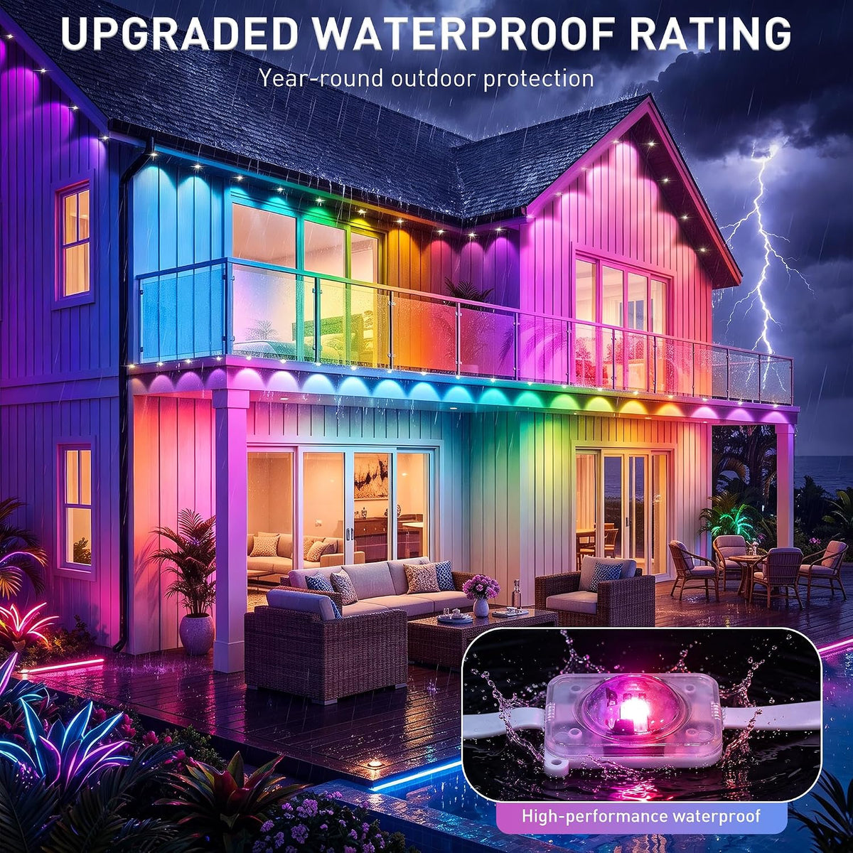 LITSOUL 600FT Permanent Outdoor Lights for House RGB+IC, Chasing Effect Smart...