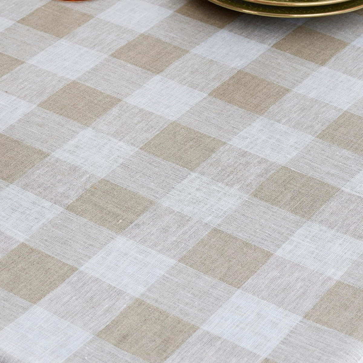 Solino Home 100% Linen Tablecloth, 60 x 144 in, Natural and White Check