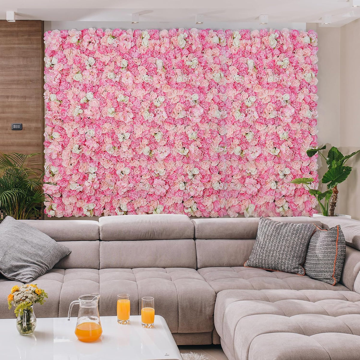 Flower Wall Backdrop 12pcs 16.5"x16.5"Artificial Floral Panels-Pink