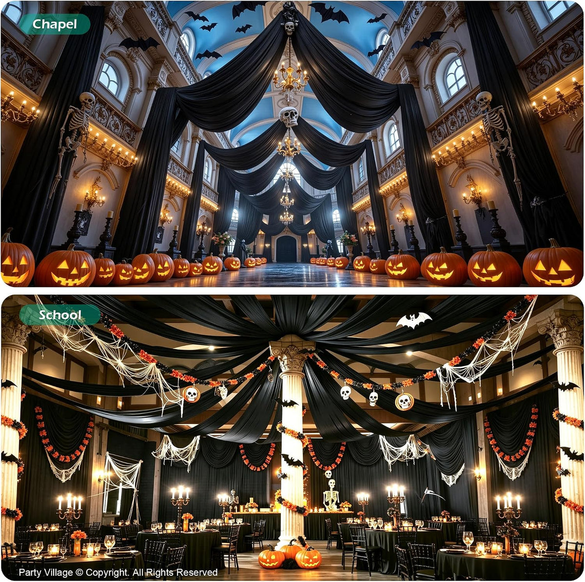 20FT x 50FT Black Ceiling Drapes for Halloween Party Decor