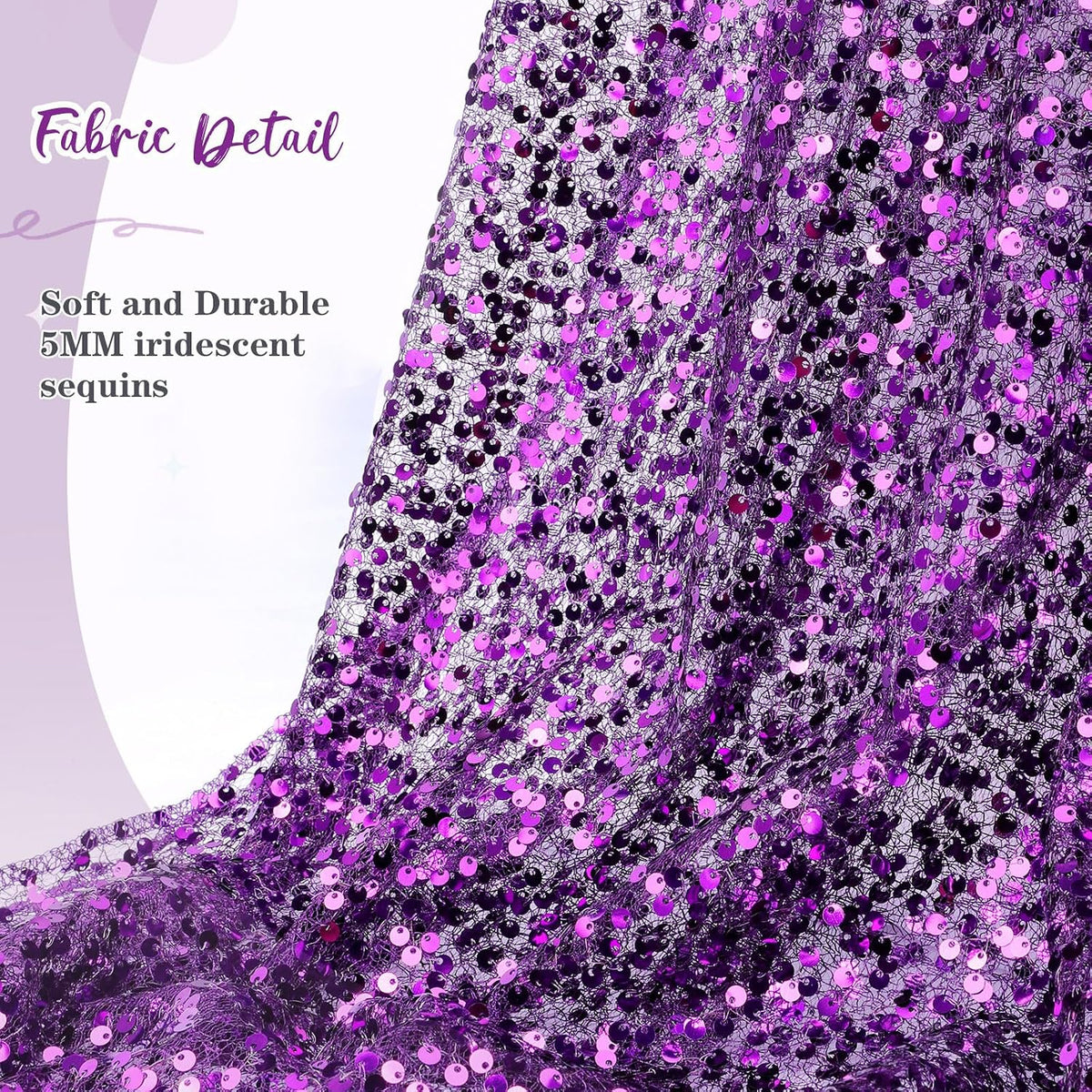 2 Pack Sequin Table Runner 120inch 10FT Rectangle Purple Party Table Runner