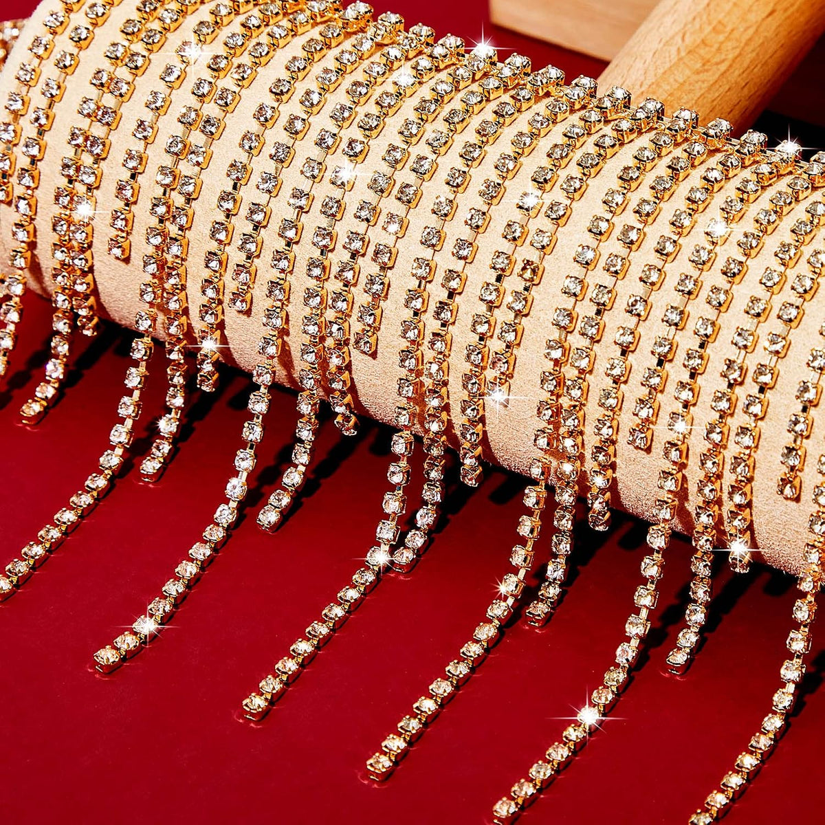 MTLEE Rhinestone Fringe Trim Fringe Belt, 4 Yard, Champagne