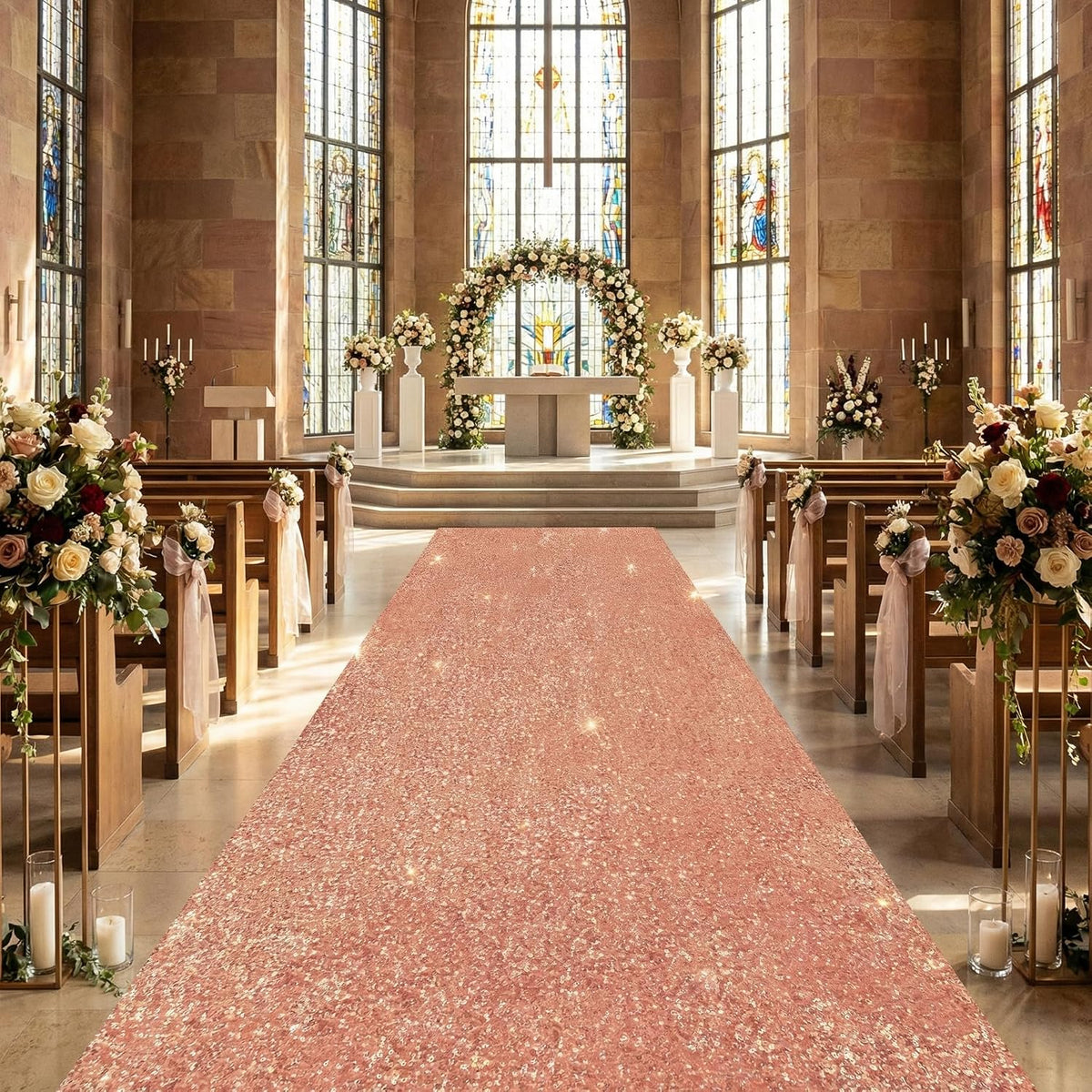 Aisle Runners 4FT×20FT - Rose Gold Sequin Aisle Runner Long Carpet Runner for...