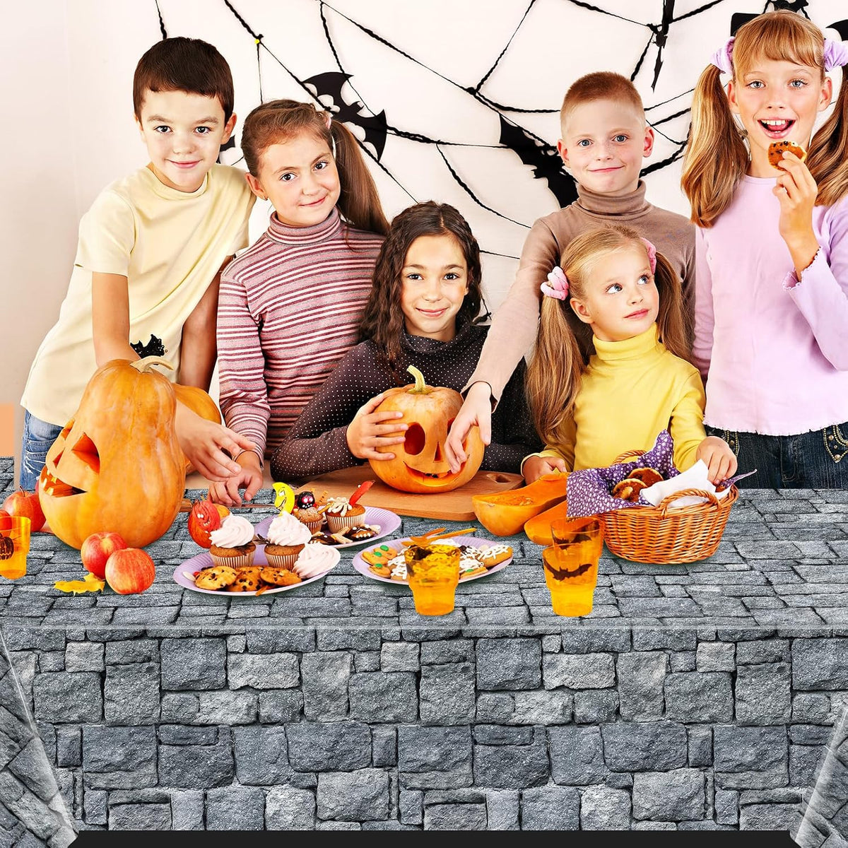 200 FT x 54 Inch Stone Wall Plastic Tablecloth Roll, Stone Wall Backdrop