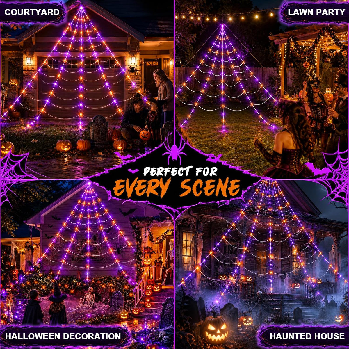 Halloween Decorations Spider Web Lights Outdoor+60CM/125CM Fake Spider