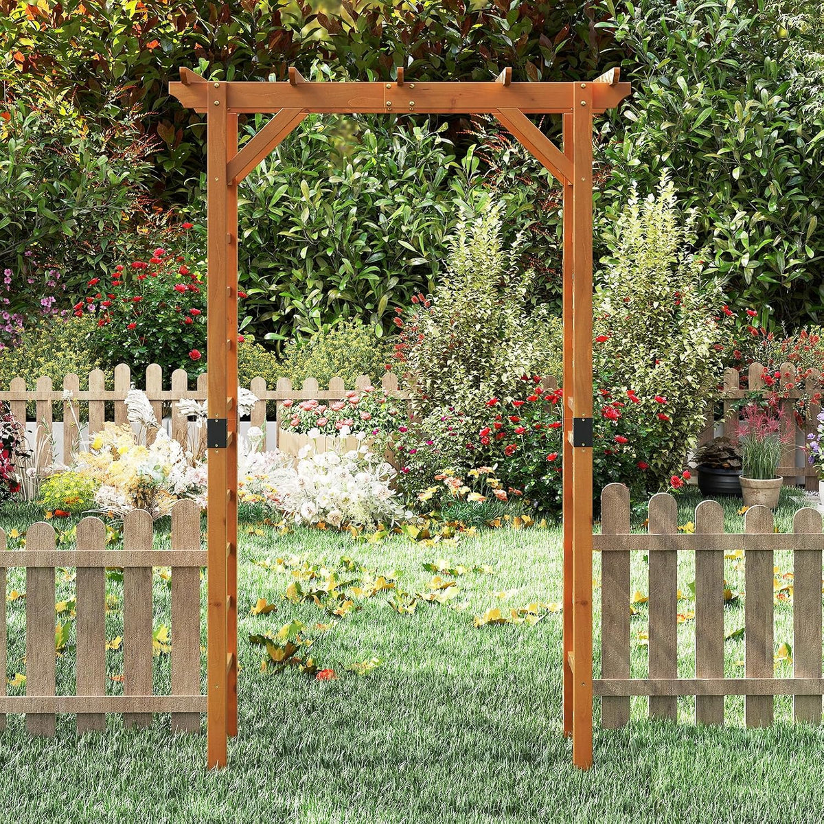 Giantex 7FT Wooden Garden Arbor Trellis, Wood Wedding Arch for Ceremony