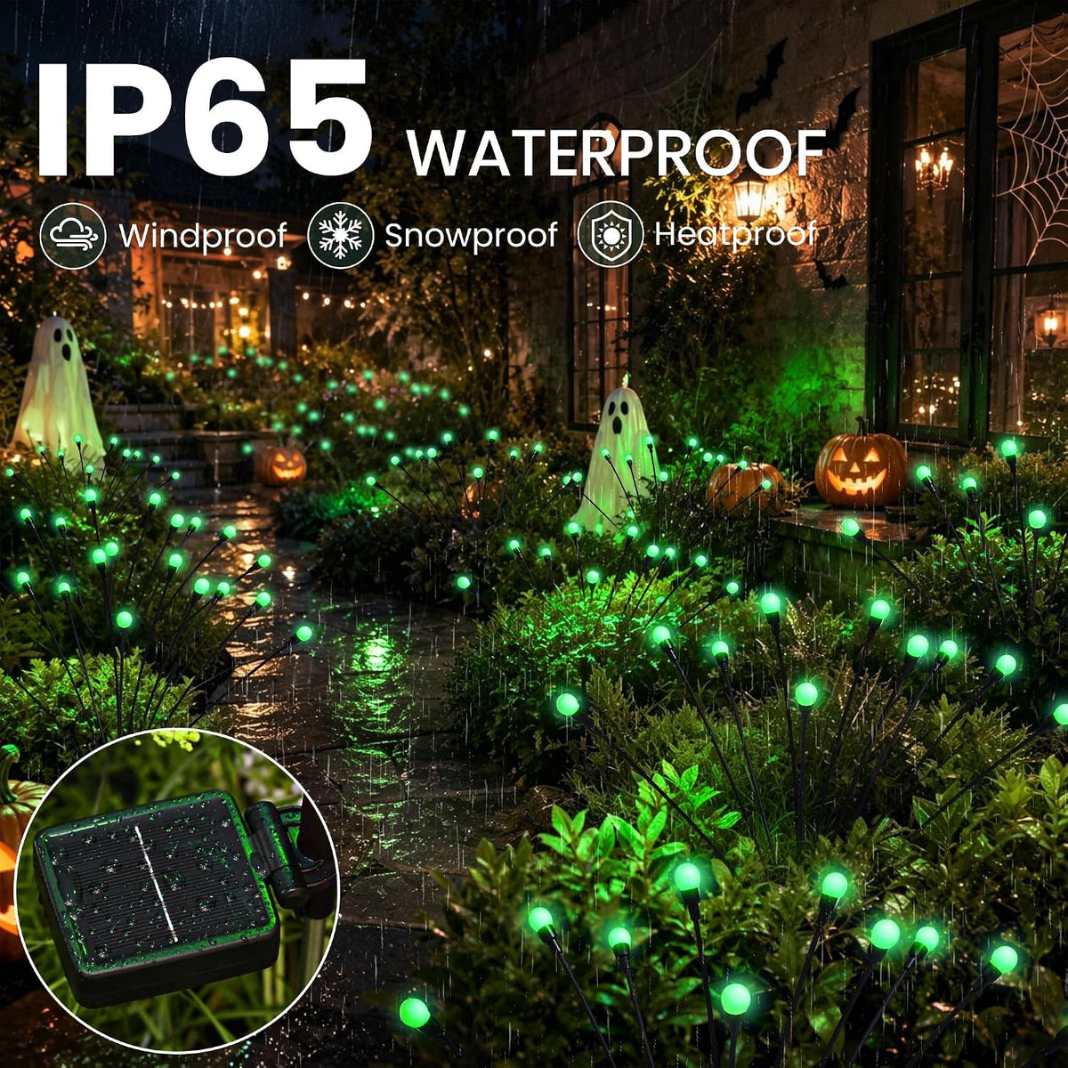 Solar Halloween Lights(6Pack 60LED), Green Outdoor Halloween Decor