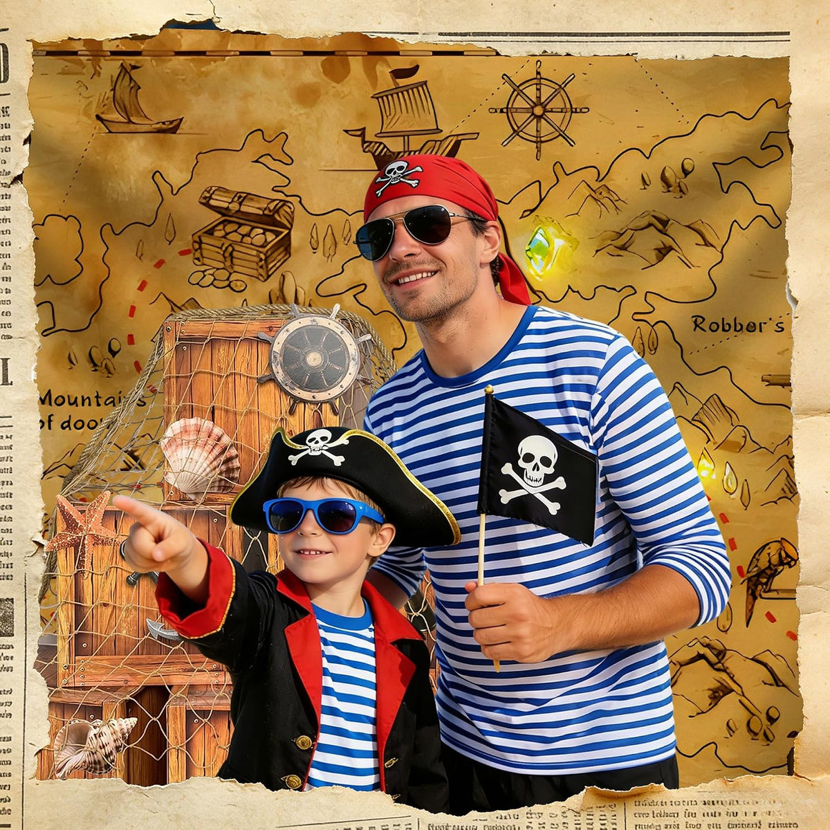 18 Pcs Pirate Party Decorations Imitation Wooden Box Fishing Net