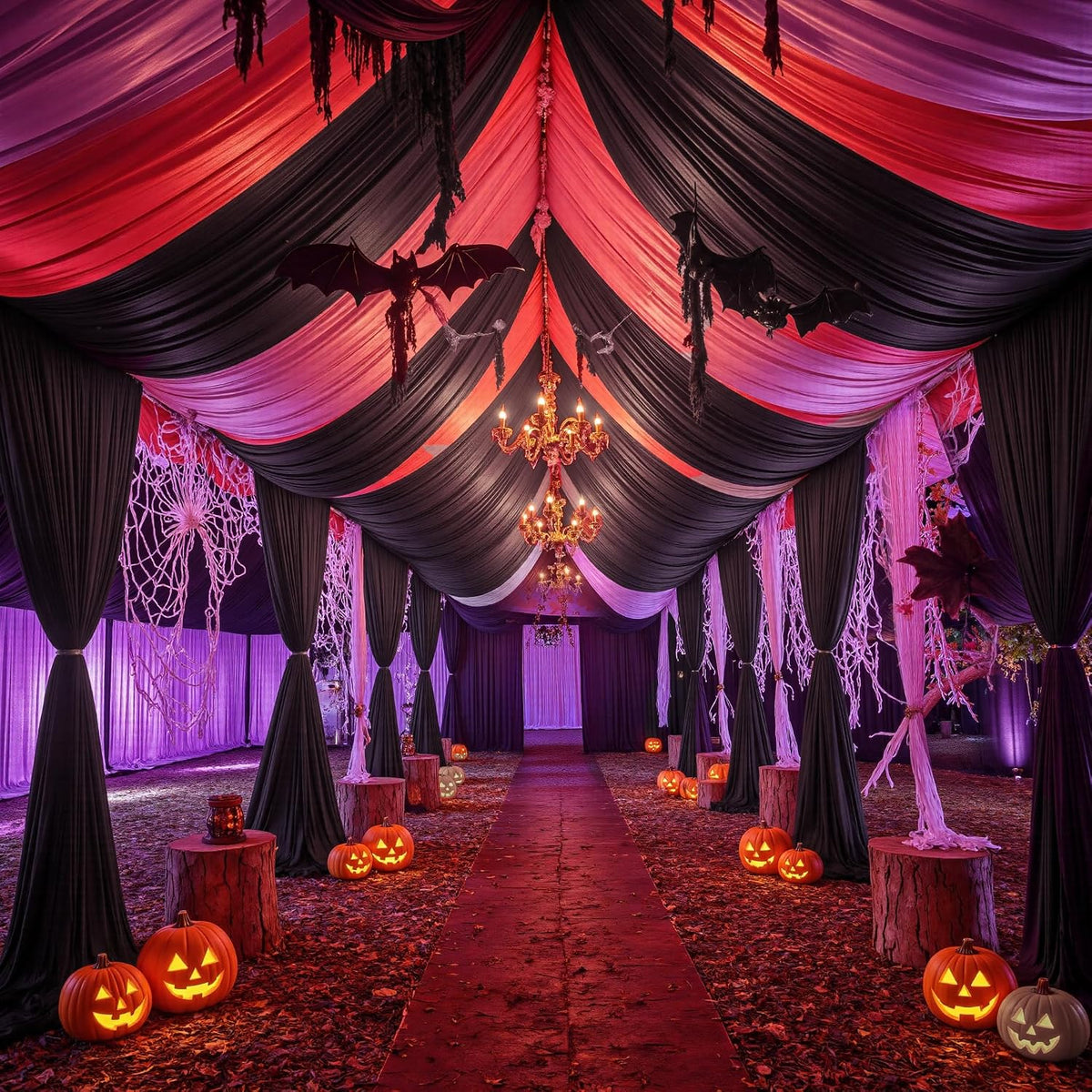 8 Panels 5ft(W) x 20ft(L) Black Ceiling Drapes for Halloween Parties