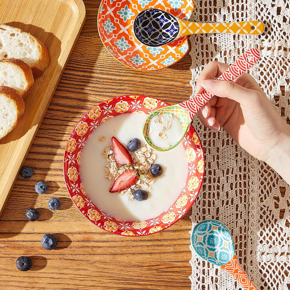 Metahom Ceramic Cereal Bowls Set of 6, Colorful Soup Bowls 23 Oz
