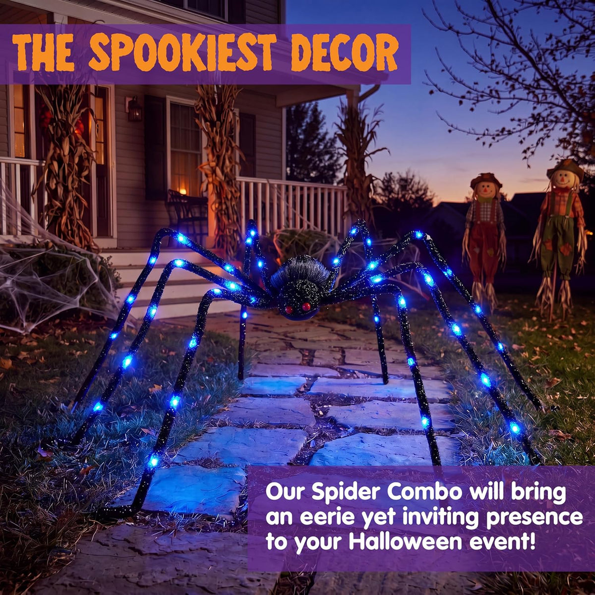 JOYIN Halloween Light Up Large Spider Outdoor Decorations, 5 Ft Giant Spider ...