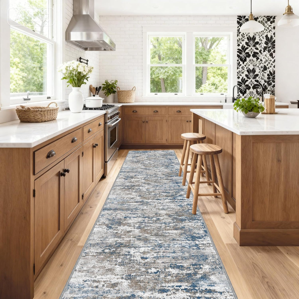 Long Hallway Runner Rug 2.6x12ft Textured Non Slip for Dogs,Multi