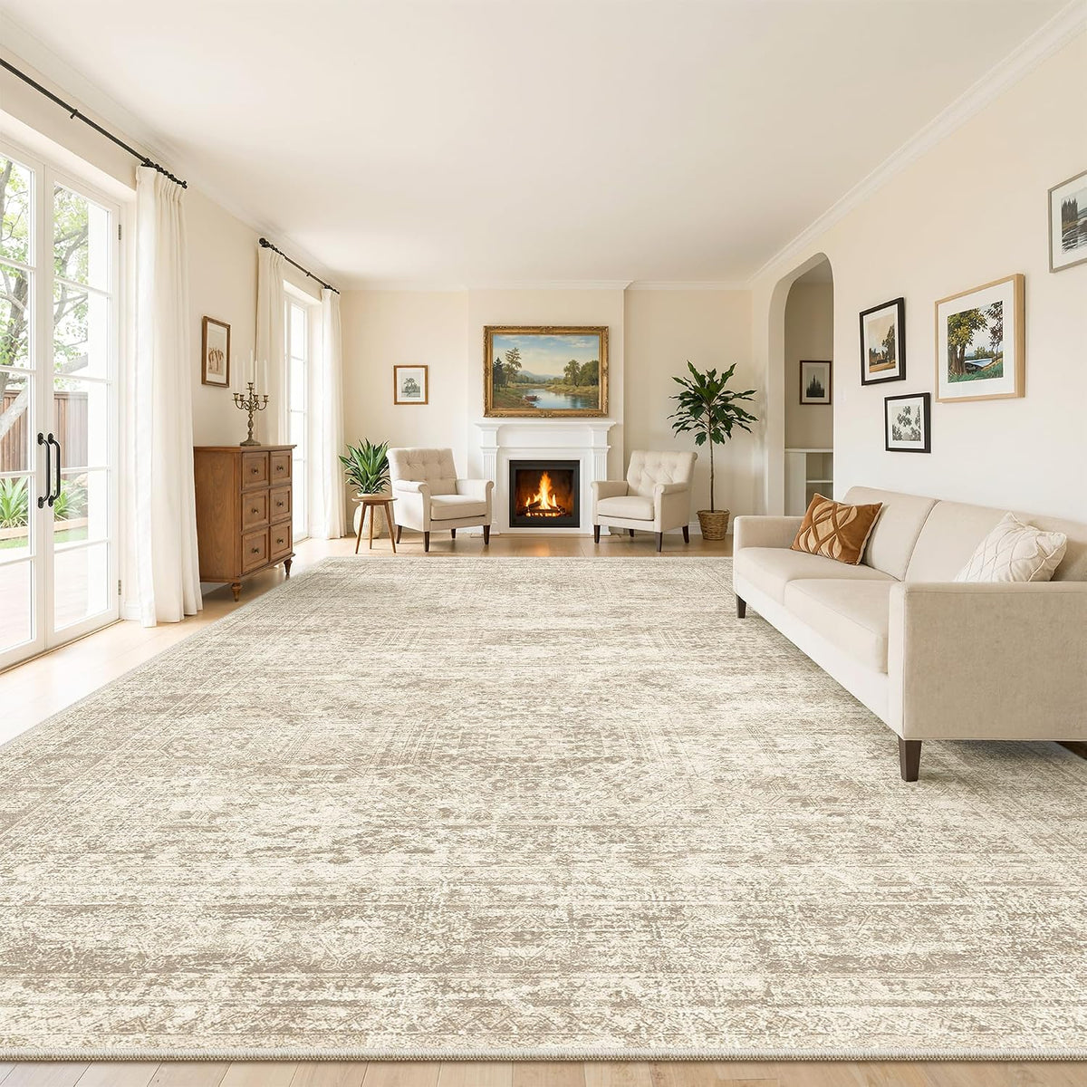 Soalmost 10x14 Area Rugs for Living Room Washable Rug Non-Slip Beige