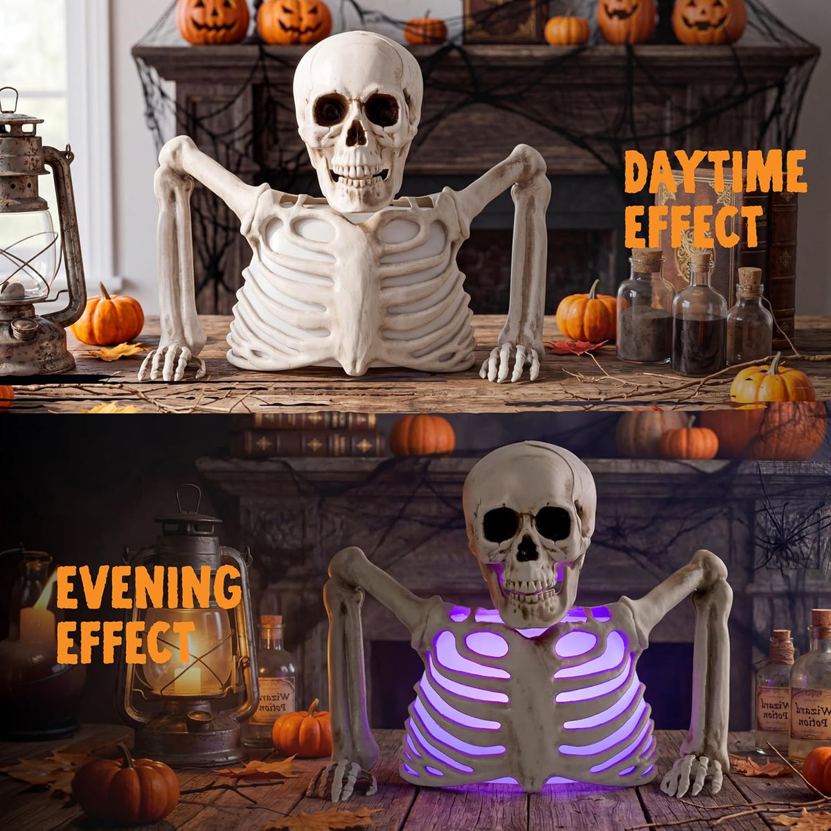 JOYIN Skeleton Halloween Decorations Indoor, Lighted Skeleton Tabletop Hallow...