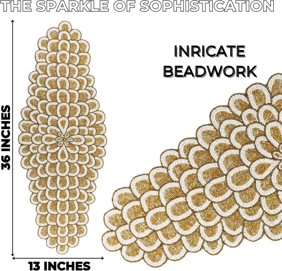 CLEENTABLE Gold Beaded Table Runner, 36 in, Farmhouse Holiday Décor