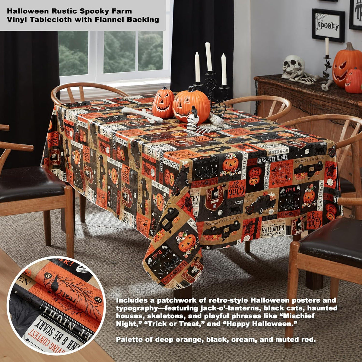 Newbridge Halloween Rustic Spooky Farm 60 x 120 Inch Rectangle Vinyl Tableclo...