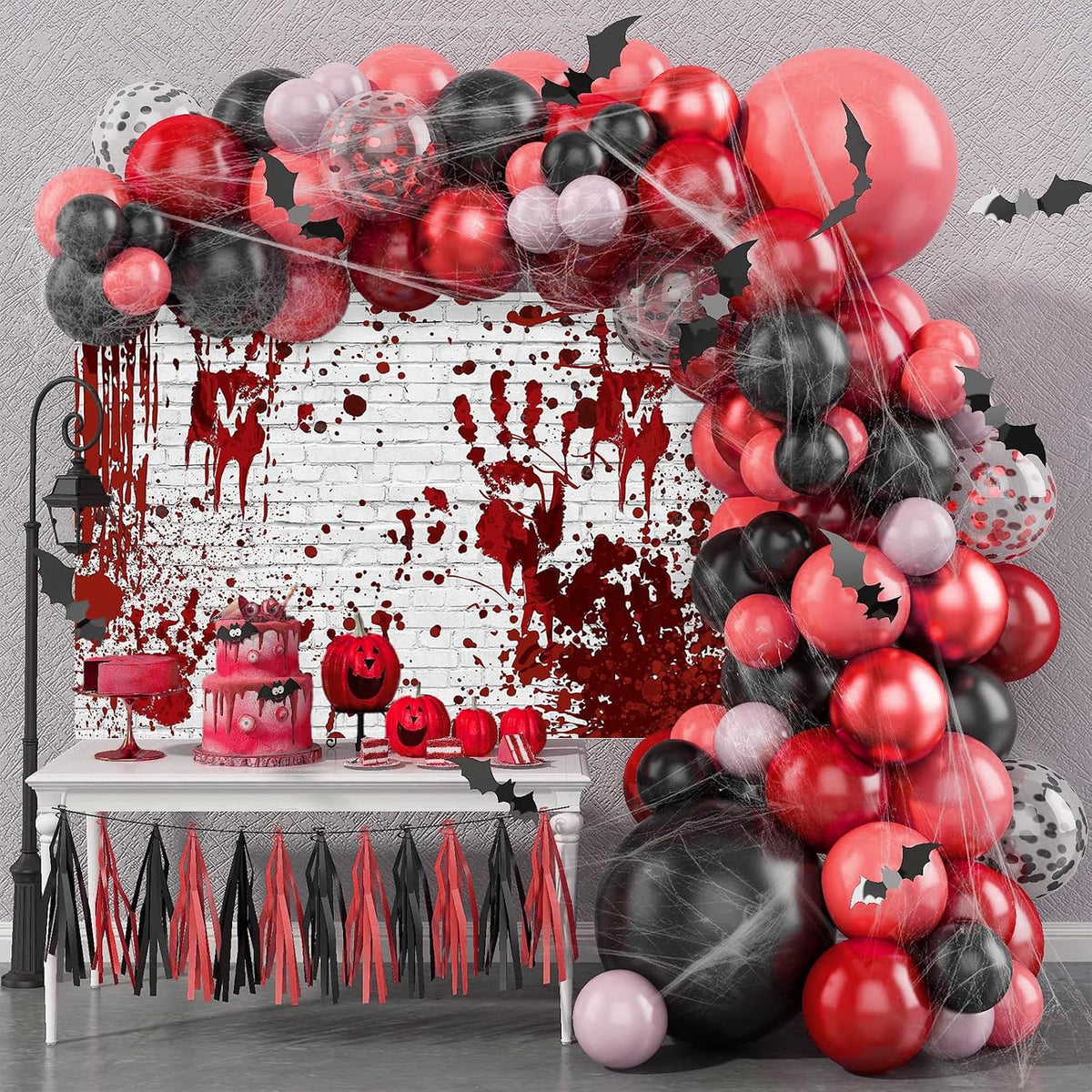 Mocsicka 10x8ft Halloween Backdrop Bloody Horror Scary Handprint Bloodstain S...