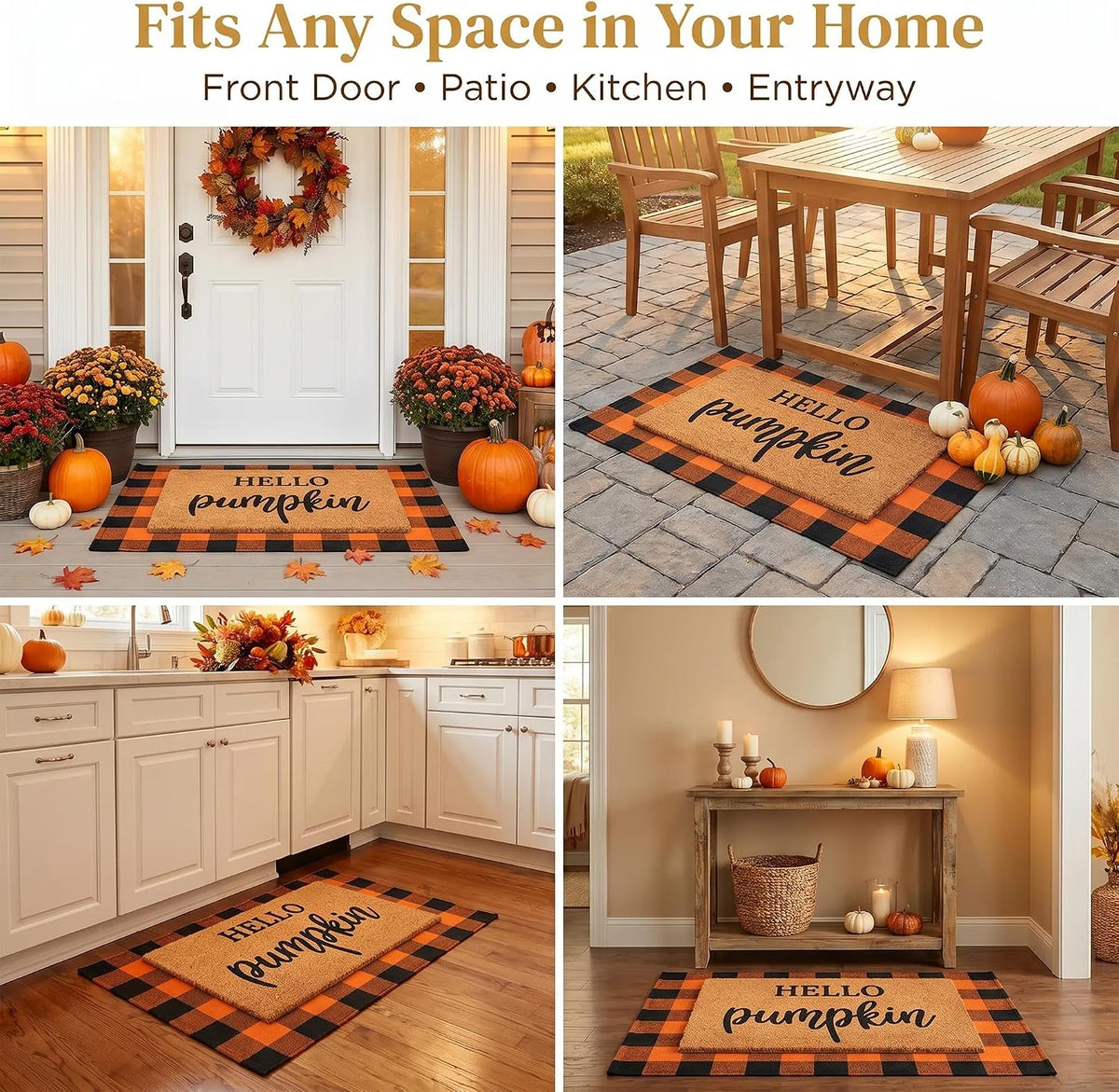 Fall Decor Door Mat Combo Set, 100% Coco Coir Welcome Mat + 28 x 43 Inches Or...