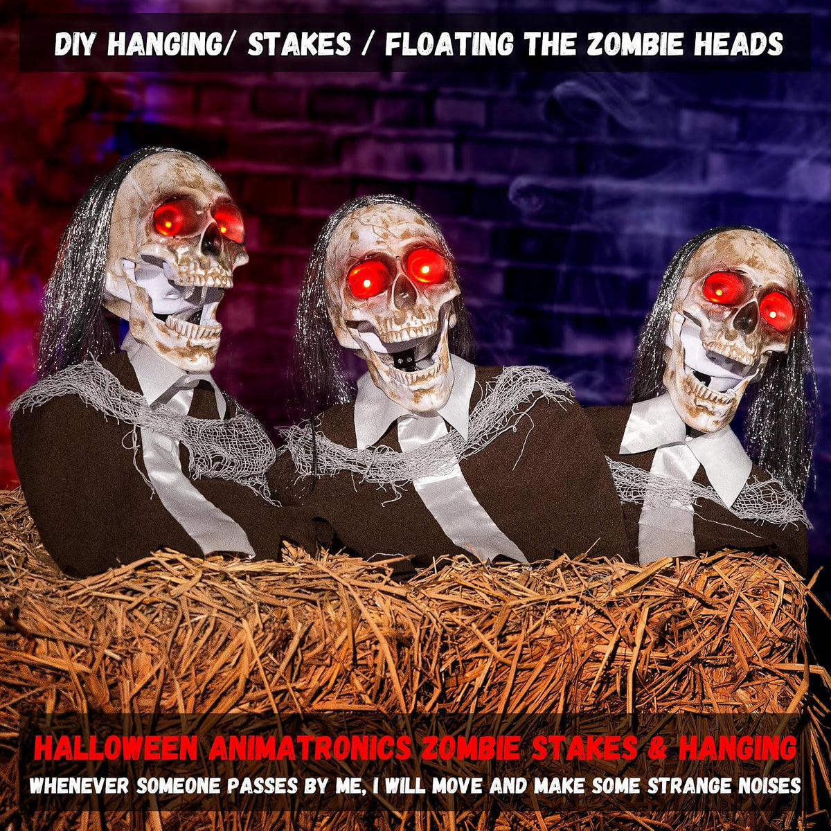 Halloween Animatronics Hanging Zombie Decorations, Animated Floating Scary Sk...