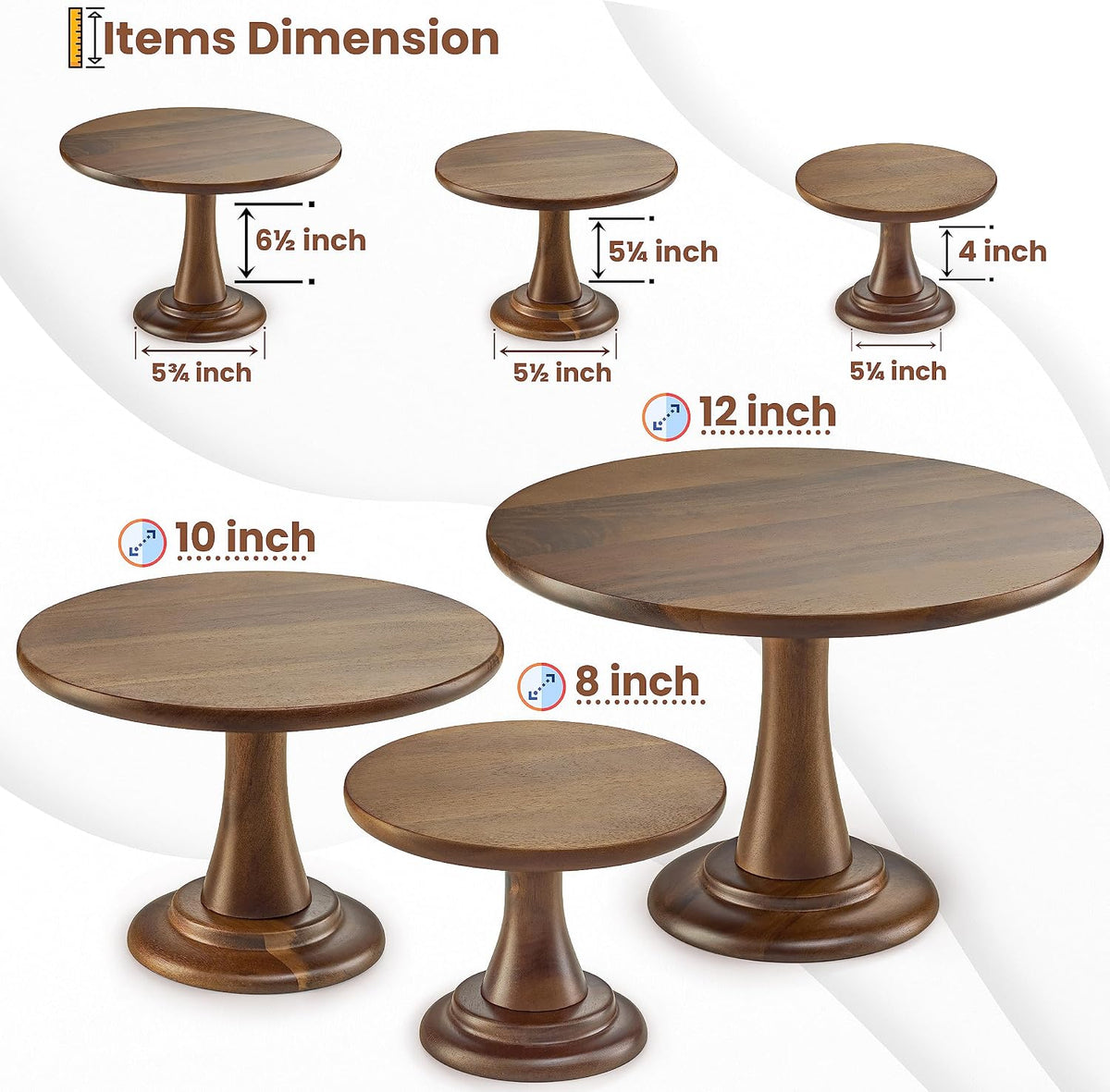 Tidita Set of 3 Size Wood Cake Stand Set, Easy To Assemble, Removable Tray