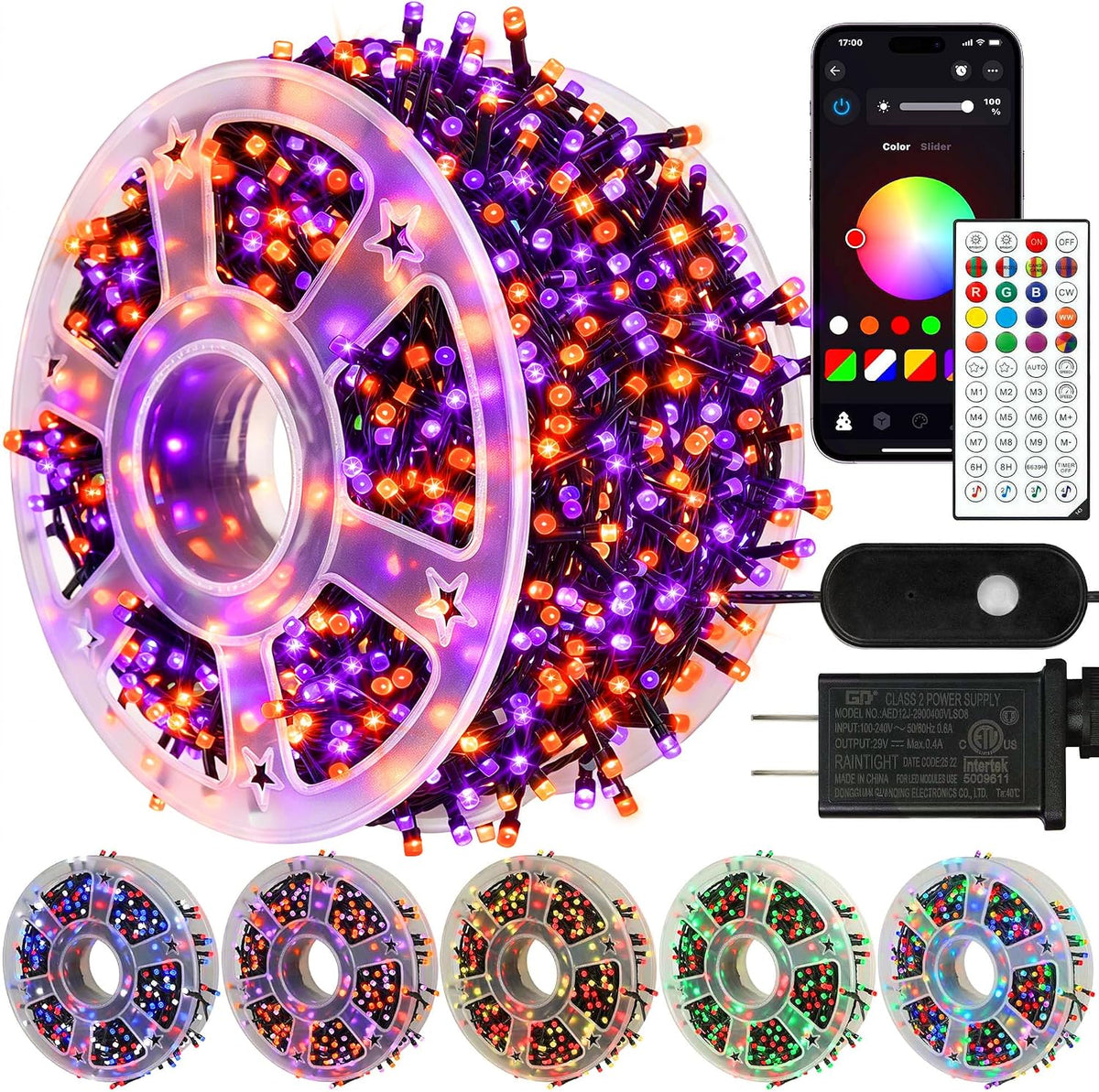 kemooie 164 FT 500 LED Halloween Lights Outdoor, RGB Color Changing Lights wi...