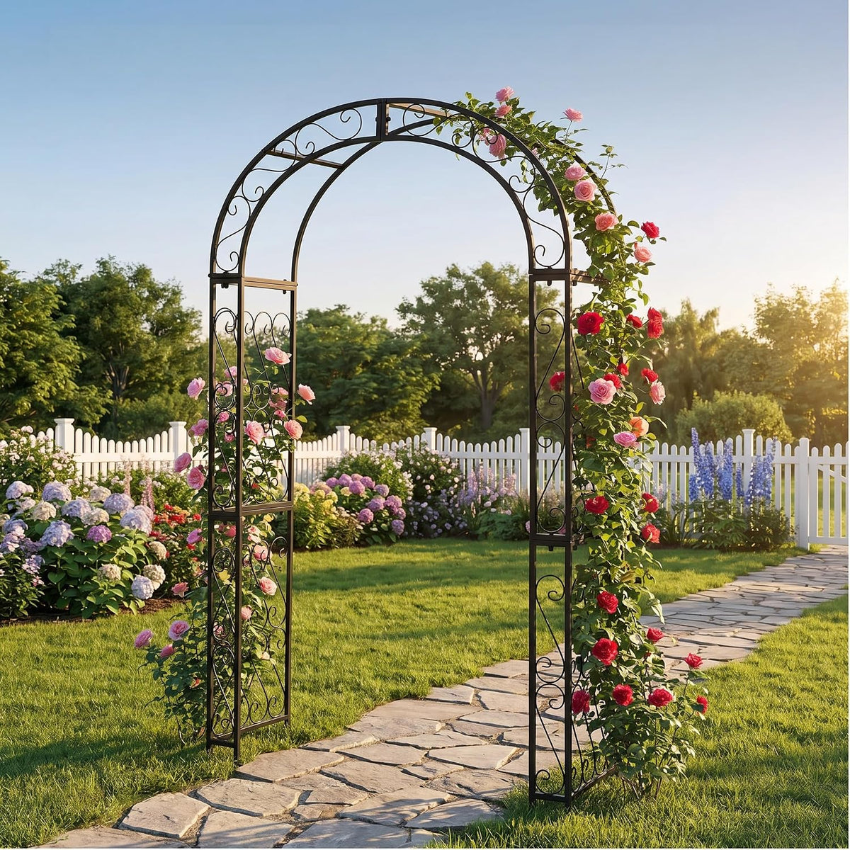SCENDOR European-Style Black Iron Garden Arbor for Climbing Plant & Wedding