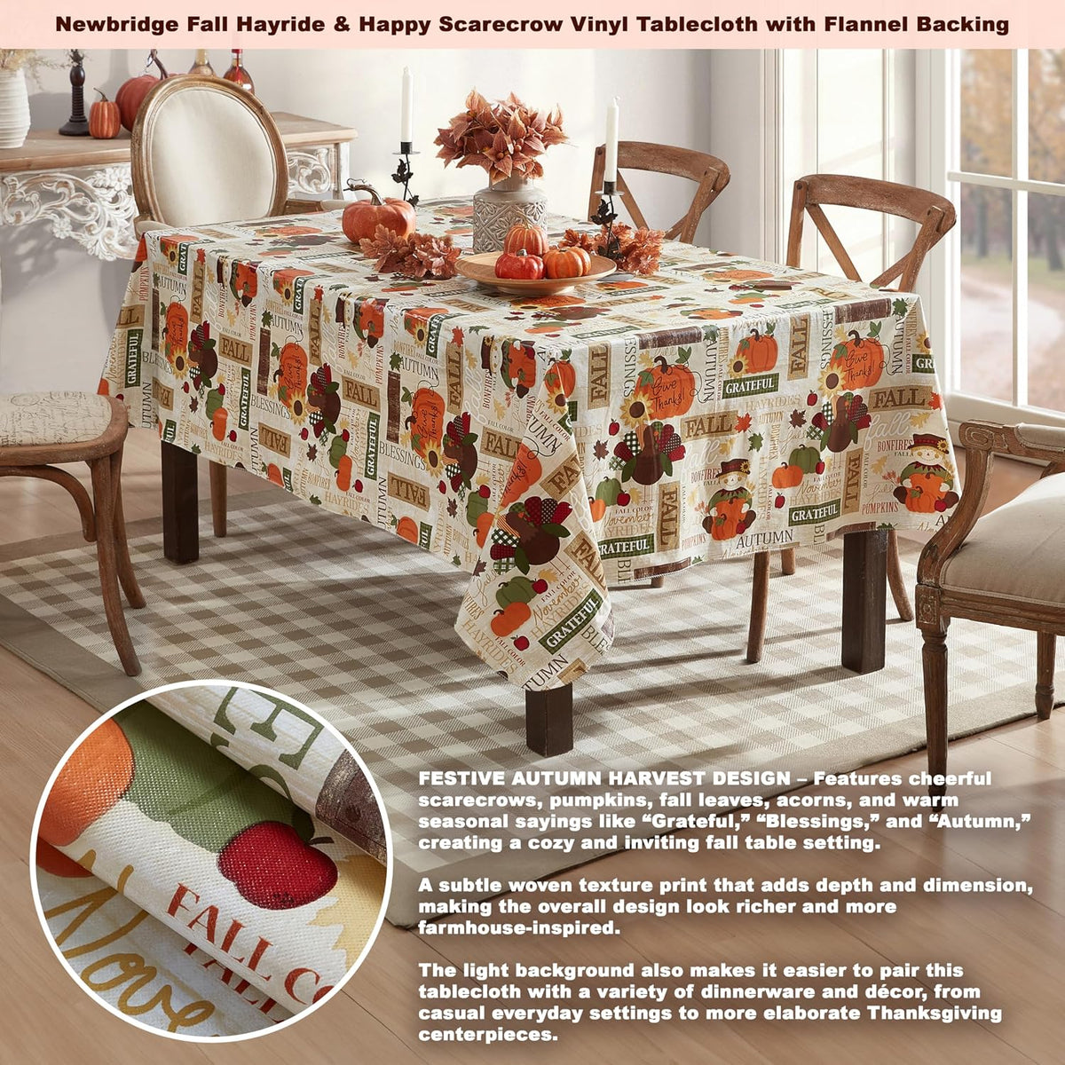 Newbridge Thanksgiving Fall Hayride 60x102 Inch Rectangle Vinyl Tablecloth