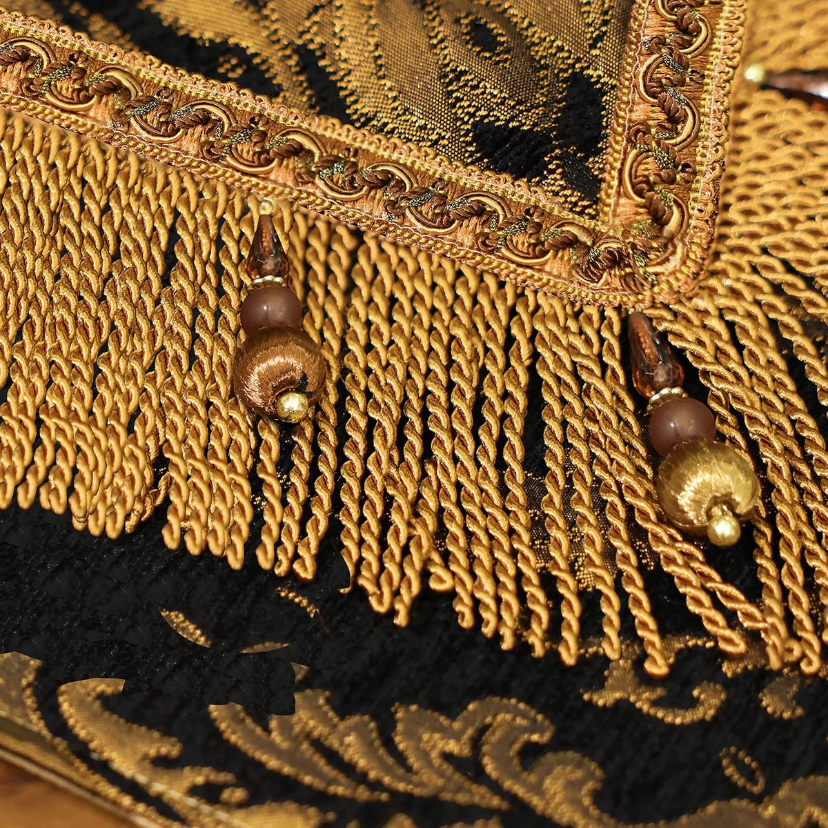 Loom and Mill Luxury Vintage Chenille Table Runner 90 Inches Long, Black