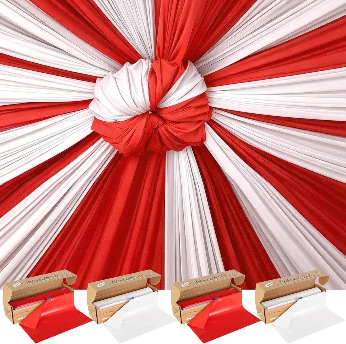 4 Rolls 100FT x 54IN Circus Plastic Tablecloth Roll with Slide Cutter Box