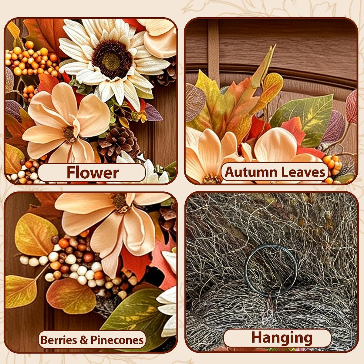26Inch Fall Wreaths for Front Door Outside, Autumn Harvest Wreath, Large Autu...