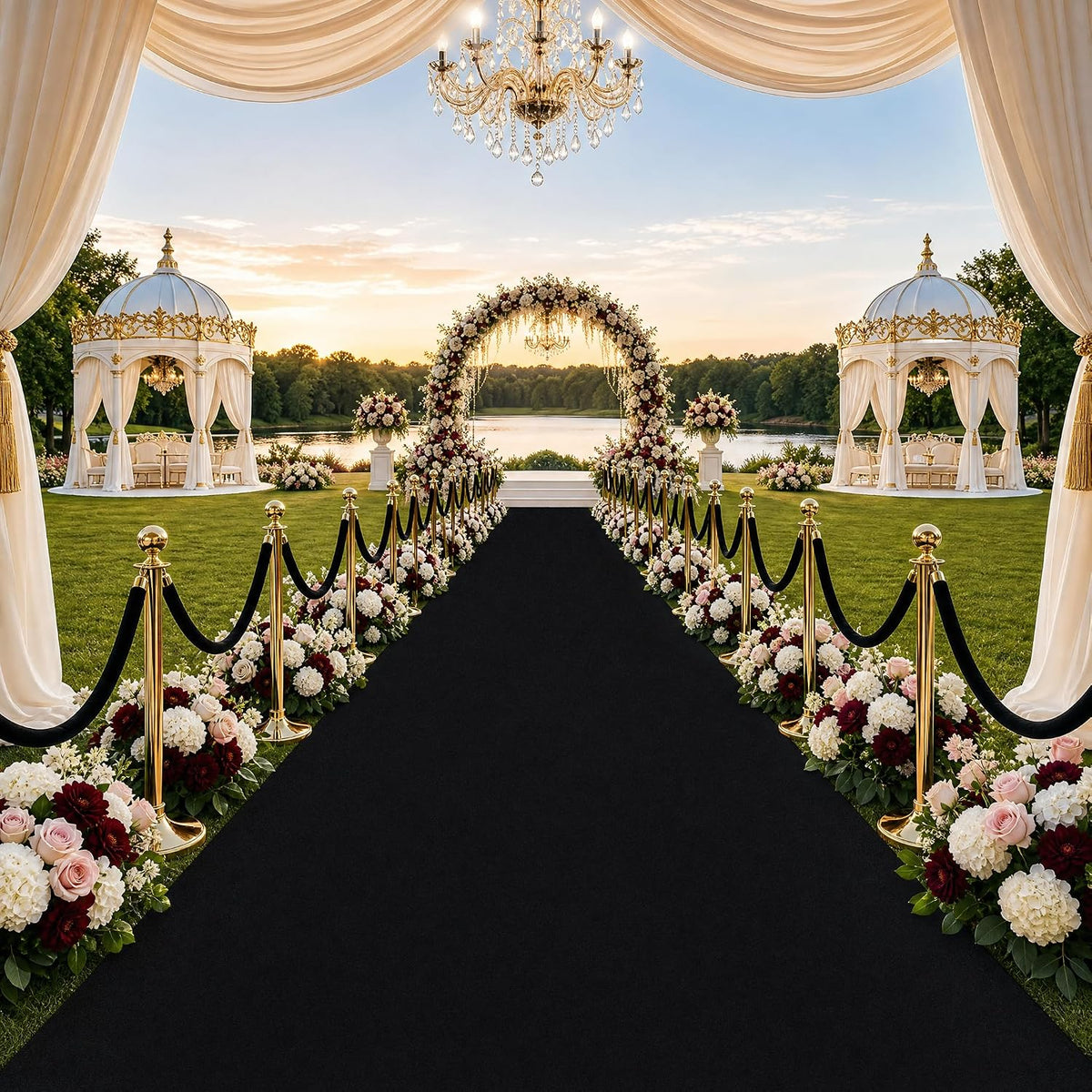 Black Carpet Runner Rug for Party and Event, Non-Slip TPR Rubber Backed Aisle...