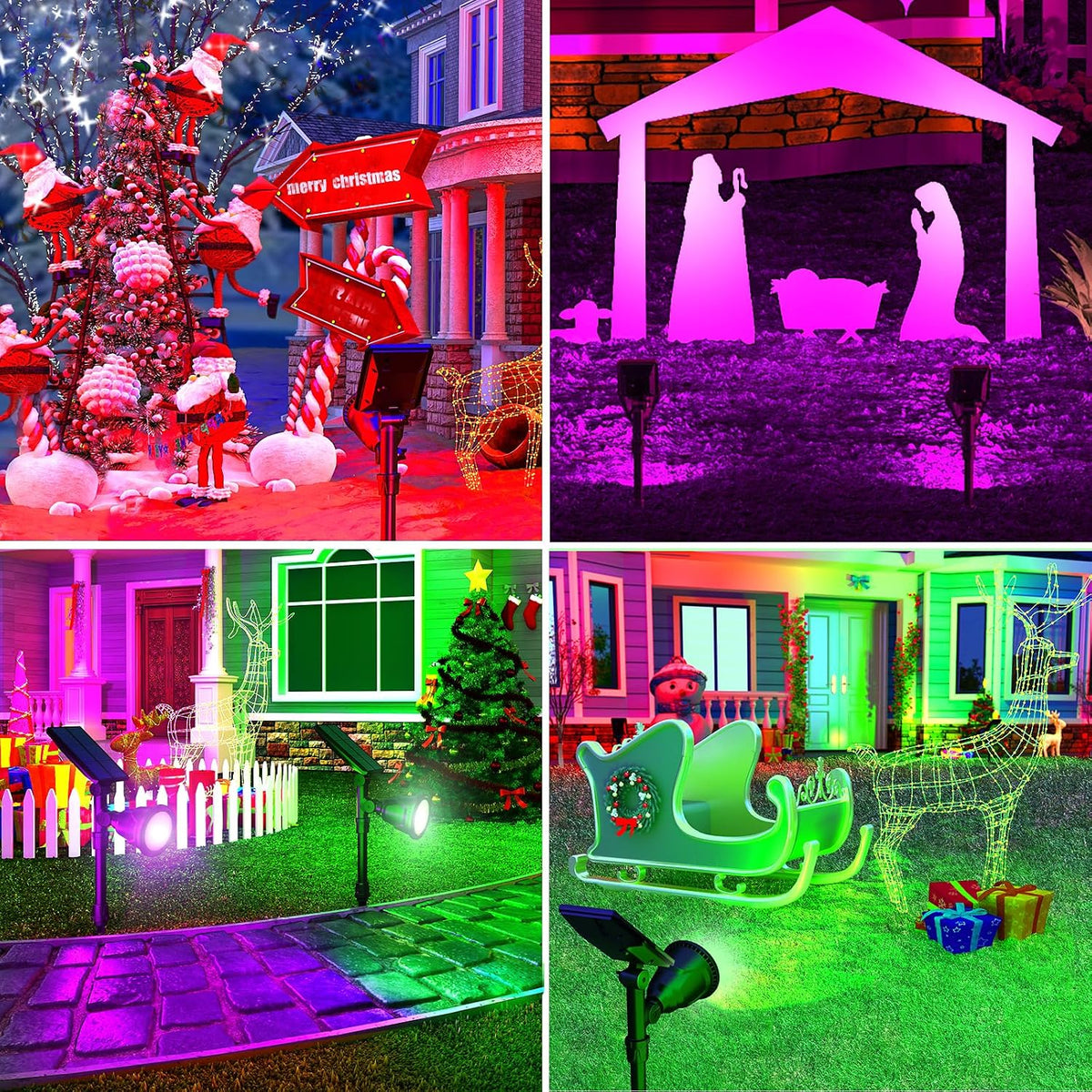 ROSHWEY Solar Spot Lights Outdoor, 7 Colors Halloween Christmas Outdoor Light...