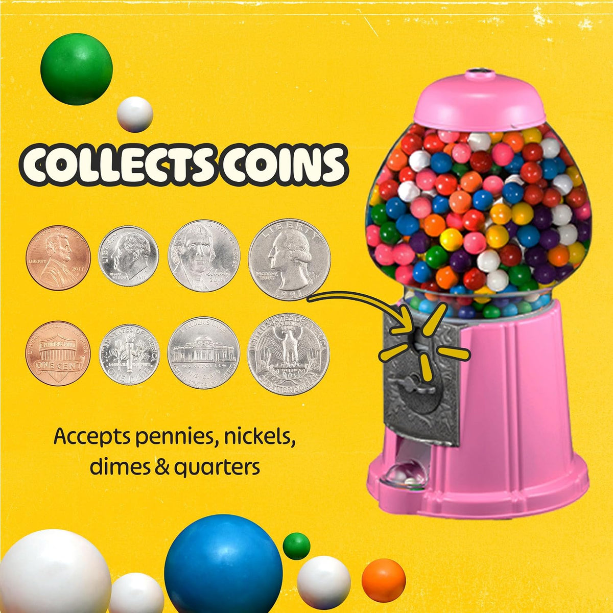 Great Northern Popcorn Gumball Machine with Stand and Coin Bank, Pink, 15"