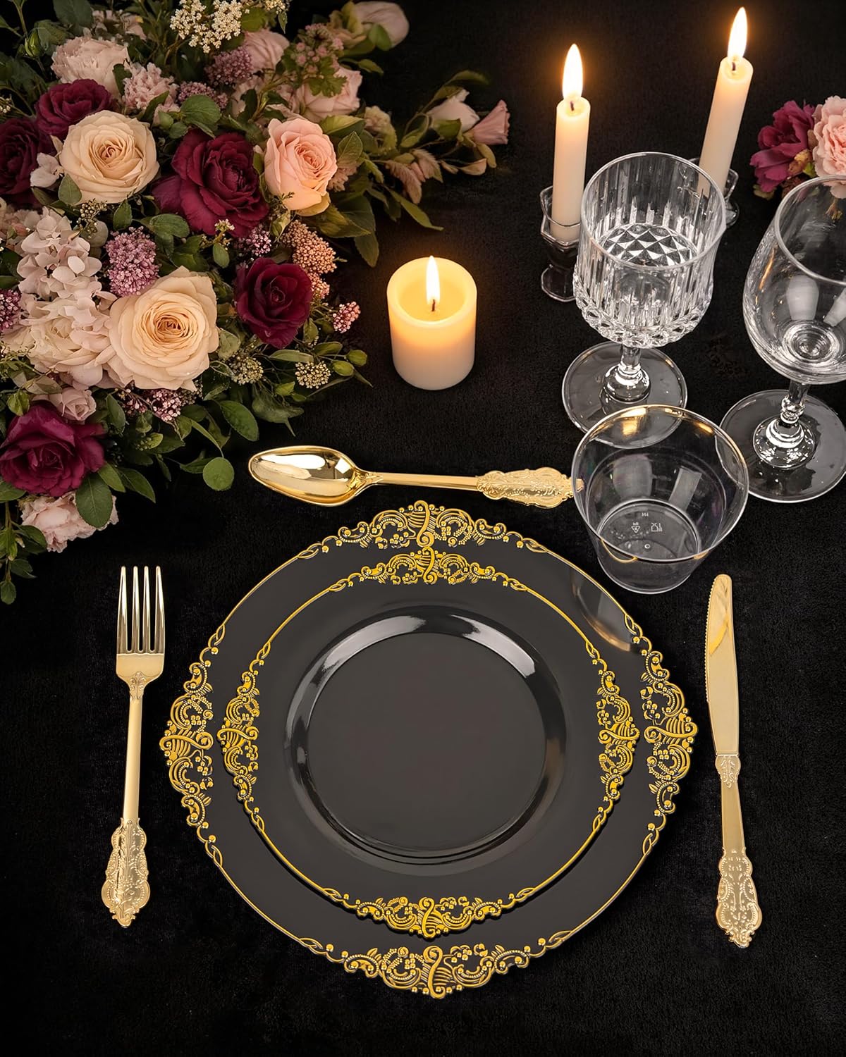 Nervure 100Pcs 10.25'' Black Plastic Plates, Party Plates for 100Guests