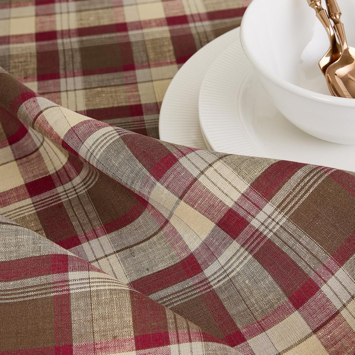 Solino Home 100% Linen Table Runner Multicolor, Rustic Plaid 14 x 72 in