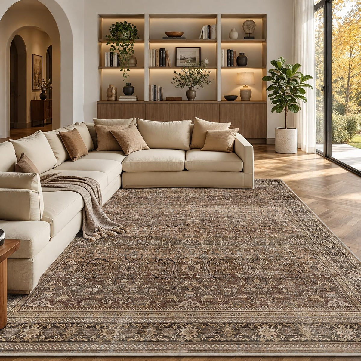 Schweek 8x10 Brown Area Rugs Washable Vintage Large Rug for Living Room