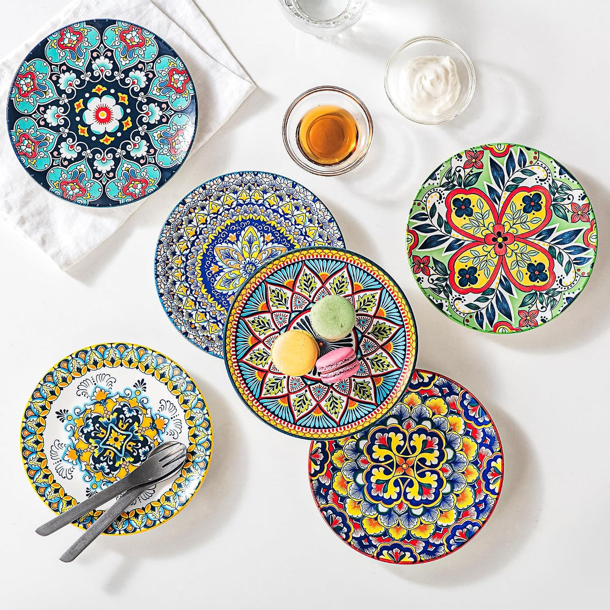 Boho Ceramic Dessert Plates Set of 6, 6 Inch Appetizer & Side Plates