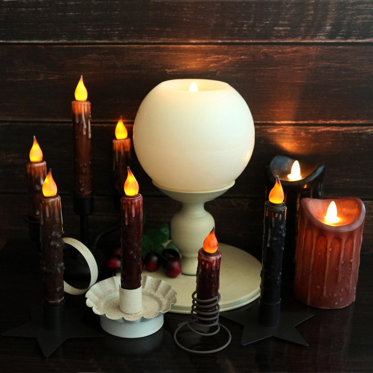 CVHOMEDECO. Real Wax Hand Dipped Battery Operated LED Timer Taper Candles Rus...