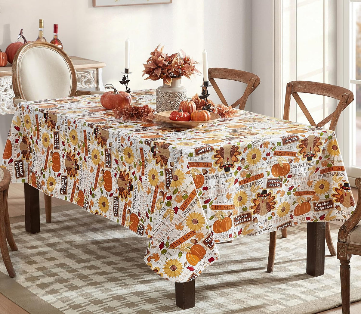 Newbridge Happy Thanksgiving Turkey 60x120 Inch Rectangle Vinyl Tablecloth