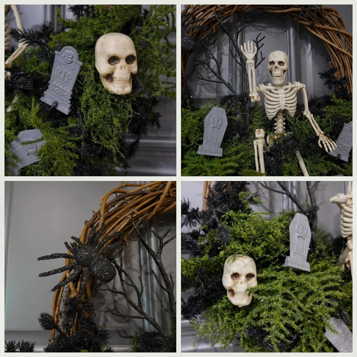 20" Halloween Wreath for Front Door - Halloween Skeleton Skull Wreath De...