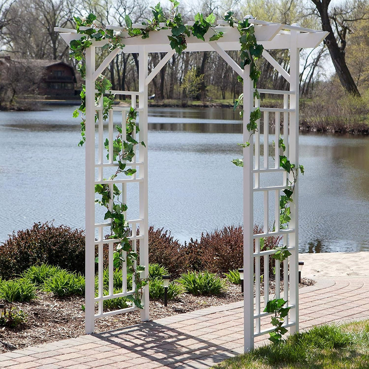 Dura-Trel Wellington Arbor 72" x 85" Outdoor Garden Trellis, White