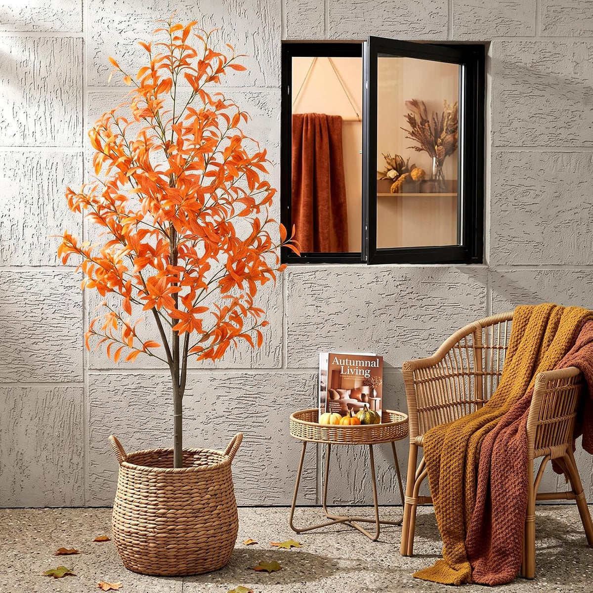 Daifunli Faux Fall Olive Tree 5Ft Artificial Tree with Planter Autumn Decor