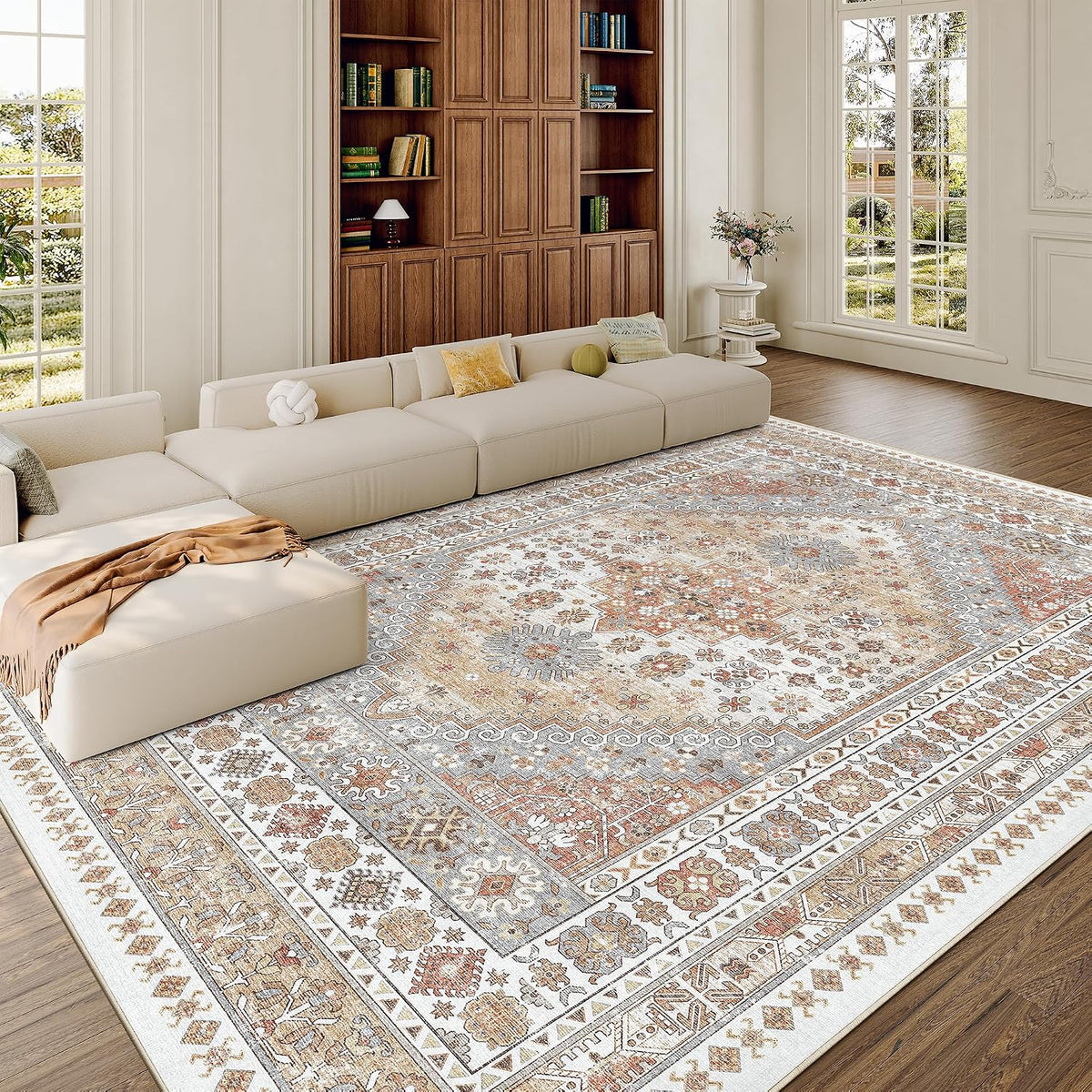 zesthome 8x10 Area Rugs for Living Room,Large Washable Rug,Orange